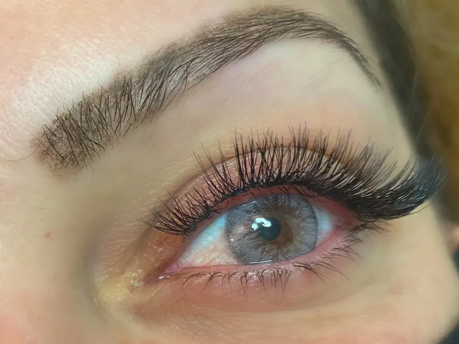 Full lash extensions on a client's eye